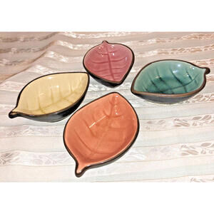 Pier 1 Set of 4- 4” X 3" Leaf Shaped Sauce Dishes Japanese Cuisine Dipping Bowls